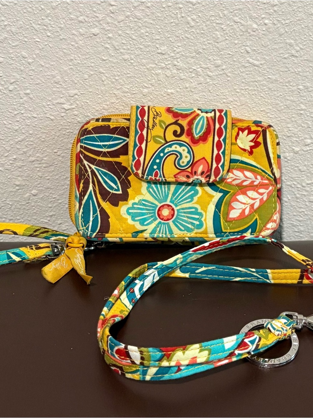 Vera Bradley Teal Yellow Red Floral Quilted Crossbody Wallet - Picture 2 of 2